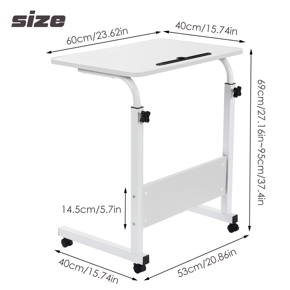 (White) Height Adjustable Desk Over Bed Table Laptop Stand