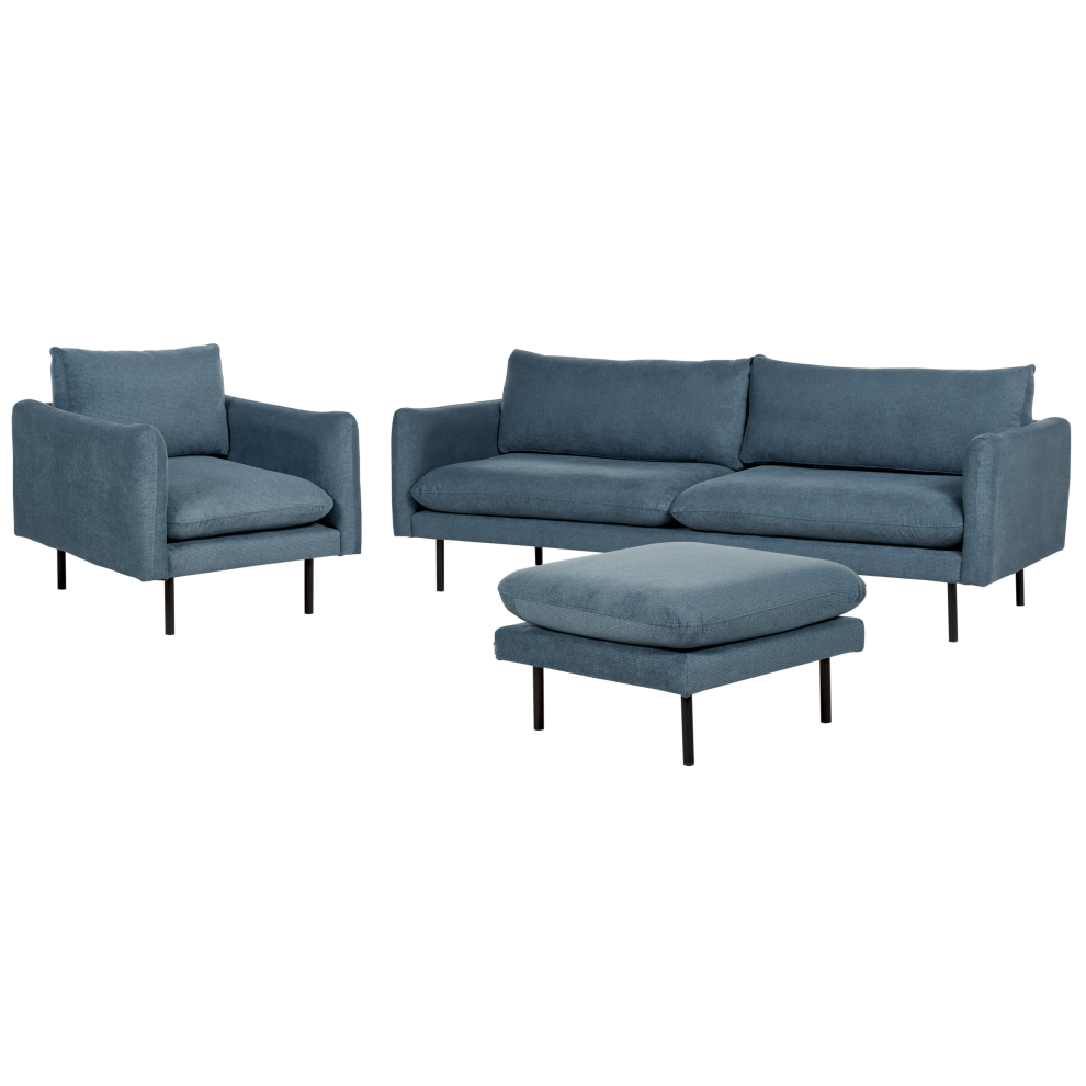 Living Room Set VINTERBRO Chenille Blue with Ottoman 5 Seater