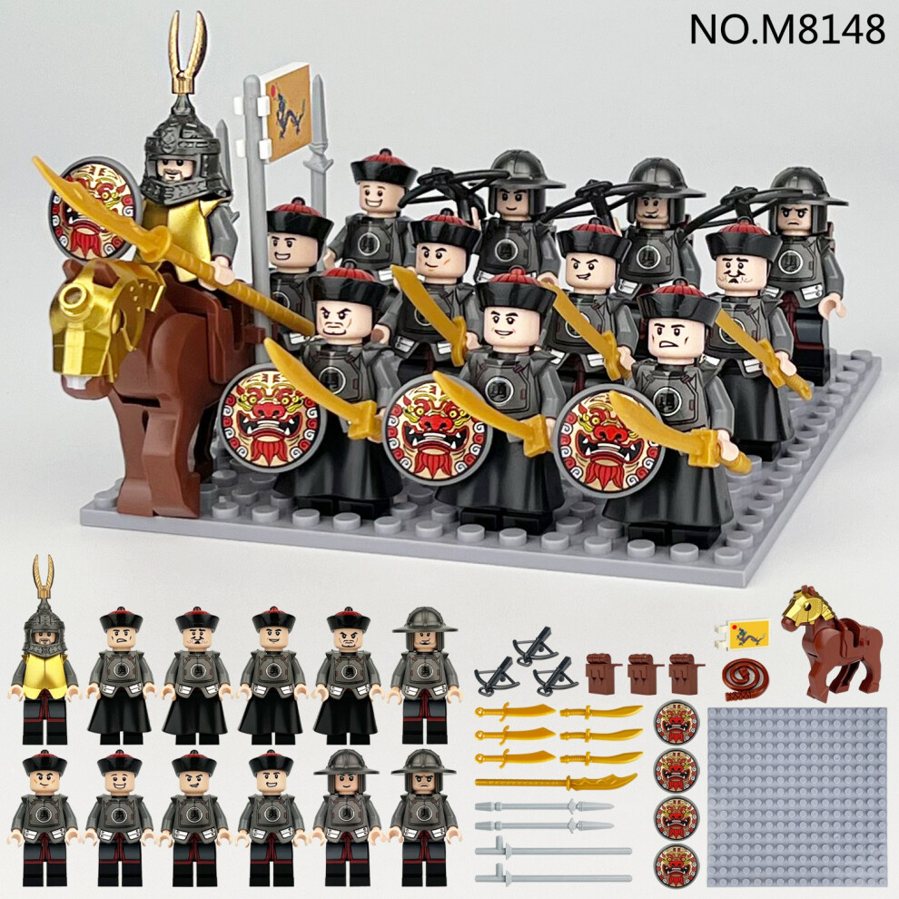 12PCS Qing Dynasty Soldier Mini Doll Small Particle Building Block Toys