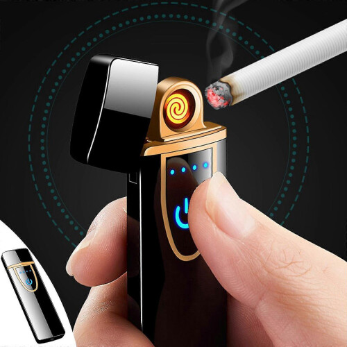 Electronic Rechargeable Lighter, Electric Lighter, Type-c Rechargeable Lighter Outdoor Windproof Cylindrical Fingerprint Sensing Lighter 1