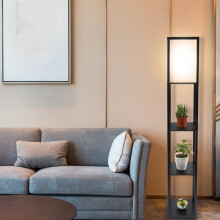 (Black) LED Floor Lamp Modern with Shelves Storage Display