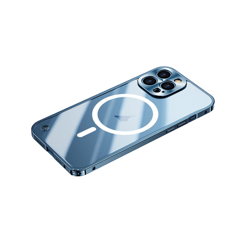 For Iphone 15 Pro Max Metal Frame Frosted Pc Shockproof Magsafe Case(Ocean ) Blue 740441825519