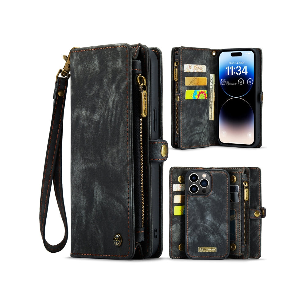 For Iphone 15 Pro Max Caseme 008 Detachable Multifunctional Leather Phone Case(Black) Black 740441825465