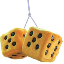 (yellow) 1 Pair Of Retro Square Mirror Hanging Couple Fuzzy Plush Dice With Dots For Car Interior Ornament Decoration
