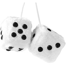 (white) 1 Pair Of Retro Square Mirror Hanging Couple Fuzzy Plush Dice With Dots For Car Interior Ornament Decoration