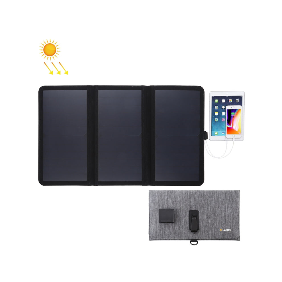 Haweel 21W Ultrathin 3-Fold Foldable 5V / 3A Solar Panel Charger With Dual Usb Ports, Support Qc3.0 And Afc(Black) Black 740390260102