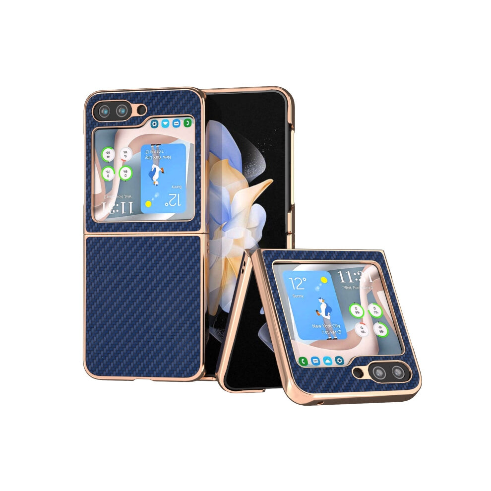 For Samsung Galaxy Z Flip5 Nano Electroplating Carbon Fiber Texture Phone Case(Navy ) Blue 740441808178