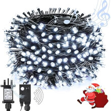 Christmas Tree Lights Outdoor, 25M 200 LED Plug in Christmas Fairy Lights with Christmas Music, Motion Sensor Christmas Decorations Lights, White