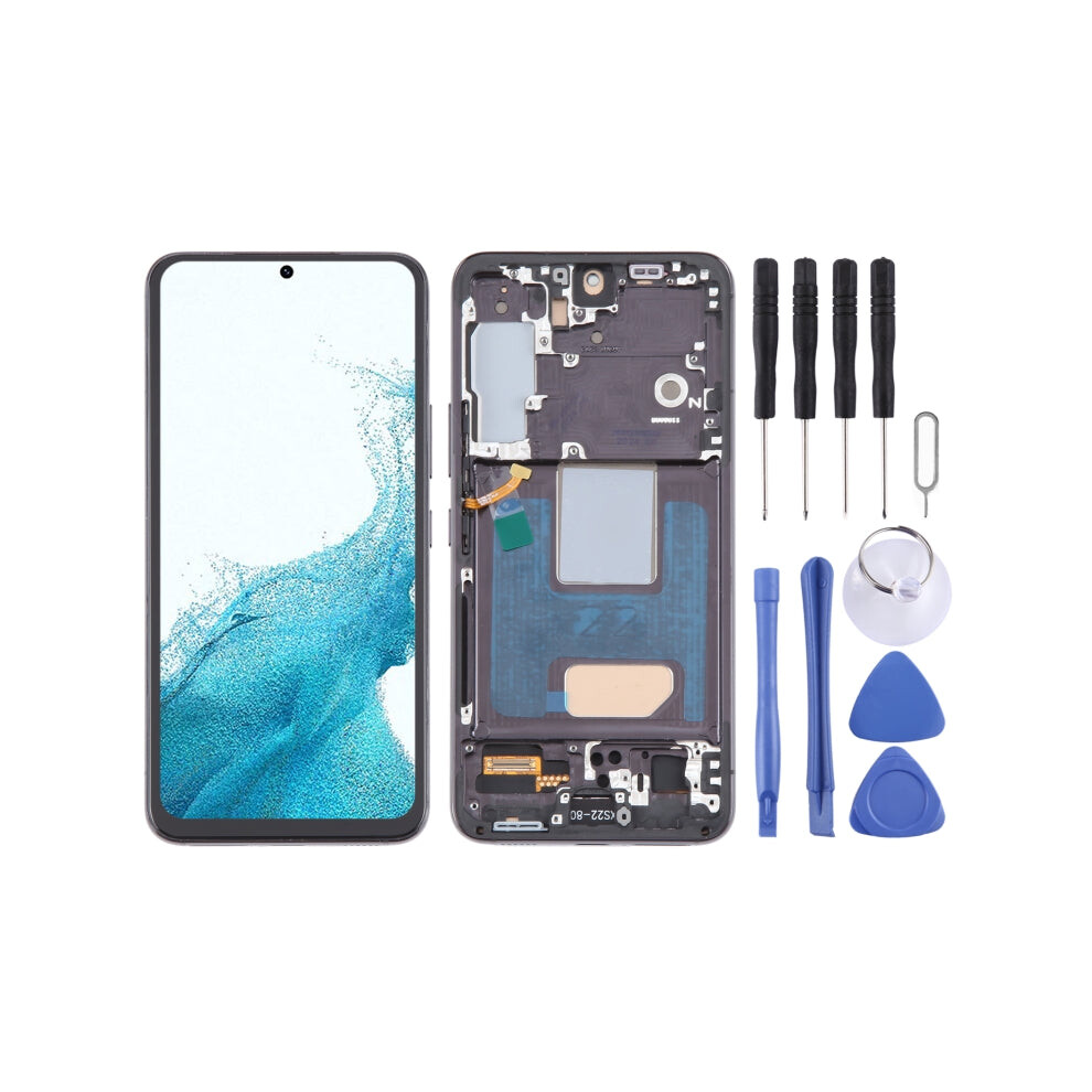 For Samsung Galaxy S22 5G Sm-S901b Eu Version Tft Lcd Screen Digitizer Full Assembly With Frame (Black) Black 740441808574
