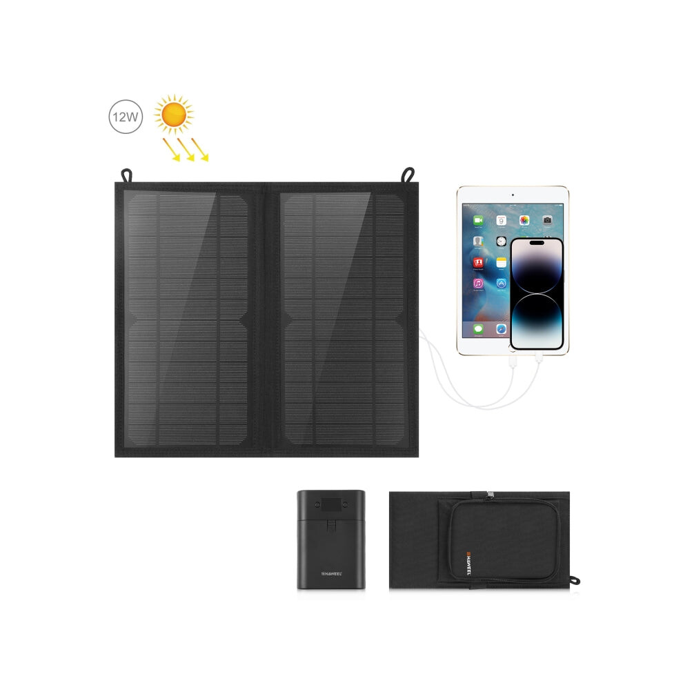 Haweel 12W 2 Panels Foldable Solar Panel Charger Bag With 5V / 3.1A Max Dual Usb Ports, Support Qc3.0 And Afc 740390260119