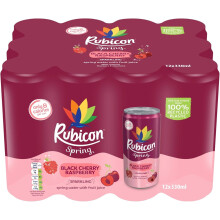 Rubicon Spring 12 Pack Black Cherry Raspberry Sparkling Water with Real Fruit Juice – 12 x 330ml Cans Sparkling Spring Water Real Fruit Juice