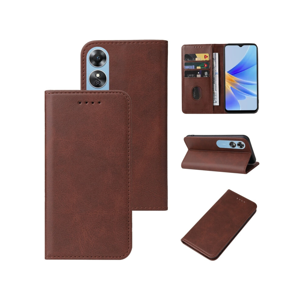 For Oppo A17 / A17k Magnetic Closure Leather Phone Case(Brown) Brown 740390255597