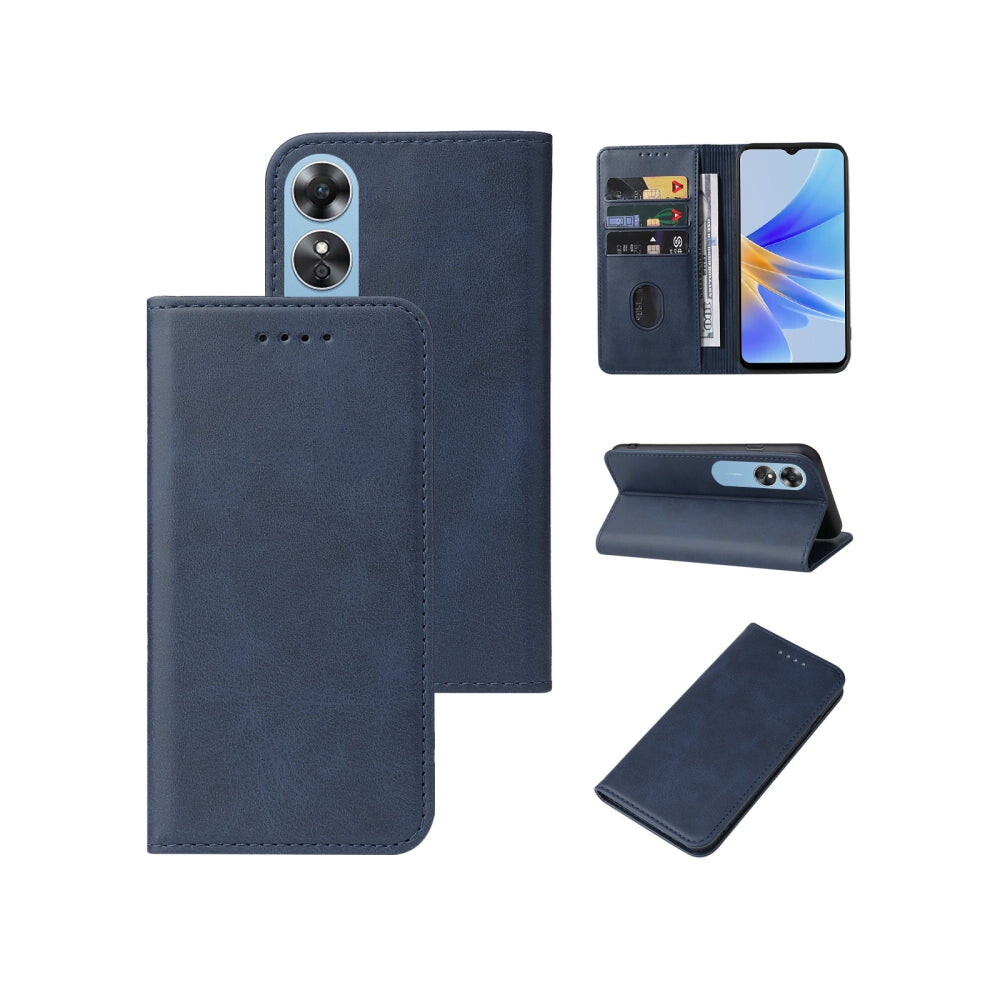 For Oppo A17 / A17k Magnetic Closure Leather Phone Case(Blue) Blue 740390255573