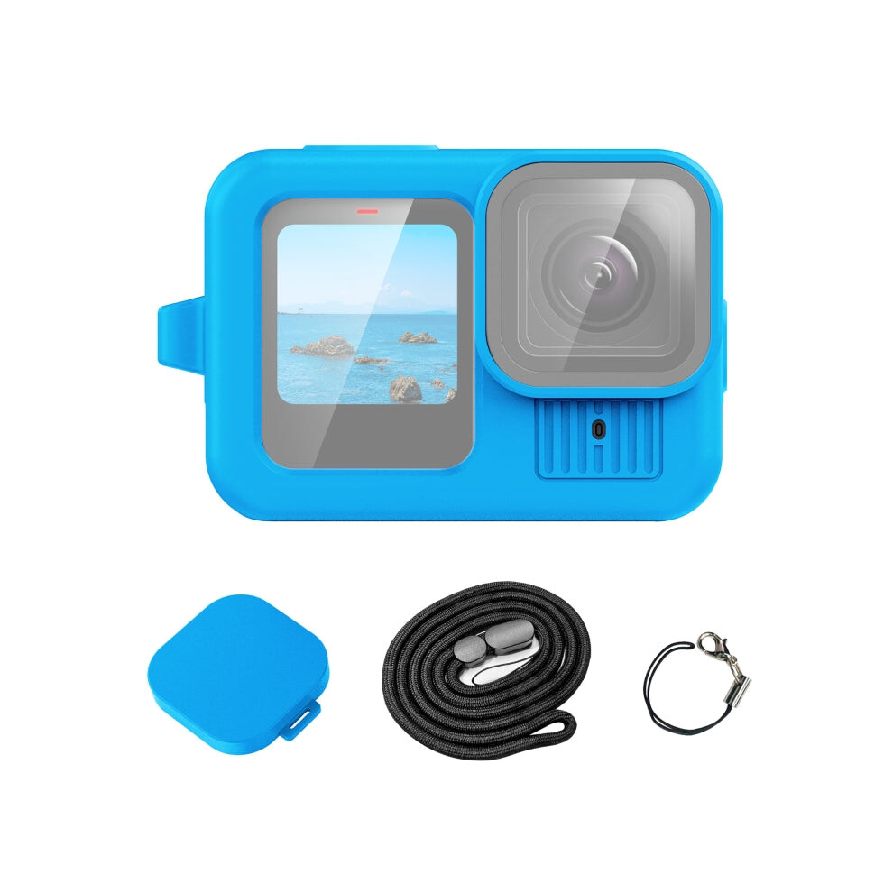 For Gopro Hero13 Puluz Silicone Protective Case Cover With Wrist Strap & Lens Cover (Blue) Black/Blue 740441822068