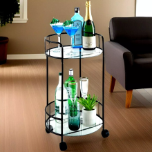 Stylish Black Drinks Trolley - Two Glass Shelves with Castors for Easy Mobility