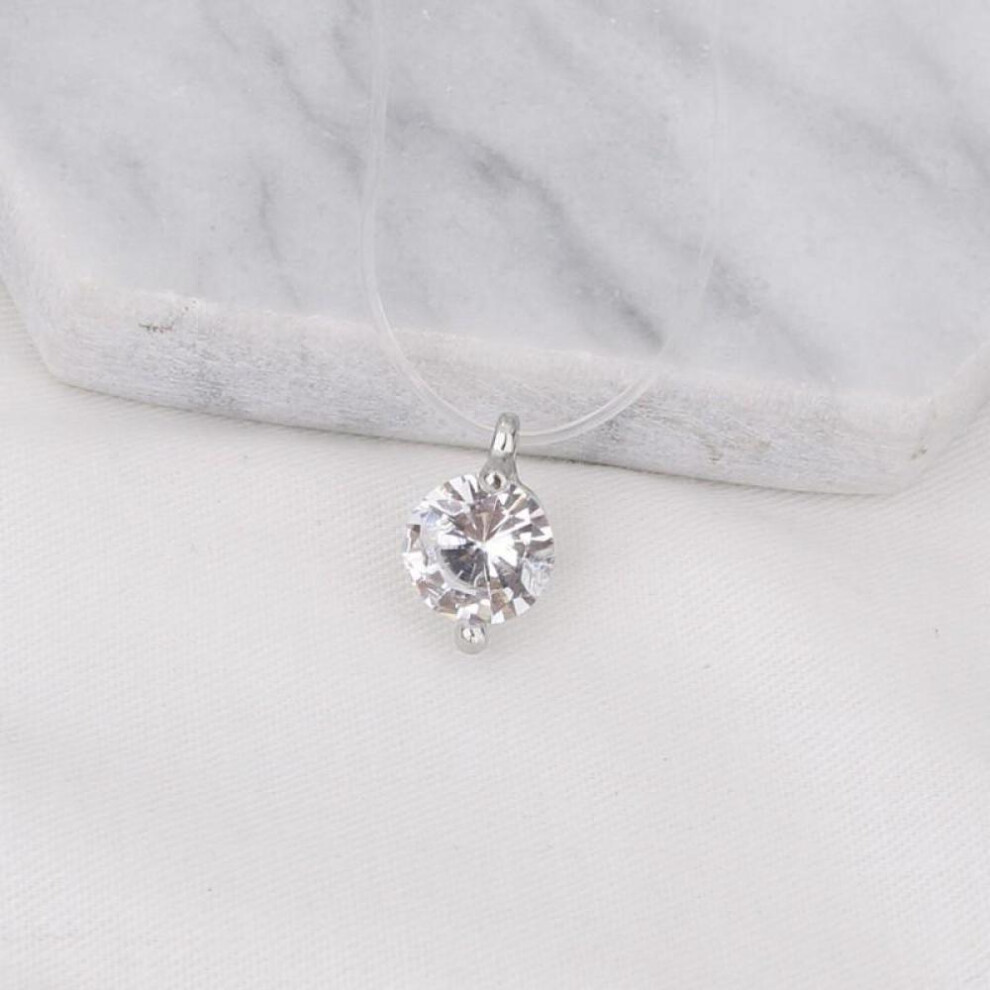 (Silver, 1004) Silver Dazzling Zircon Necklace Invisible Transparent Fishing Line Simple Pendant Choker Clavicle Chain