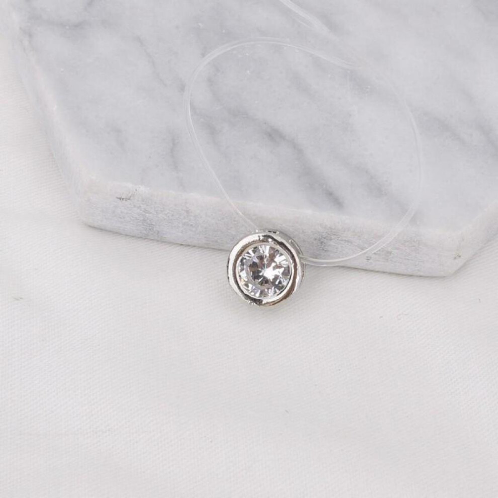 (Silver, 1028) Silver Dazzling Zircon Necklace Invisible Transparent Fishing Line Simple Pendant Choker Clavicle Chain