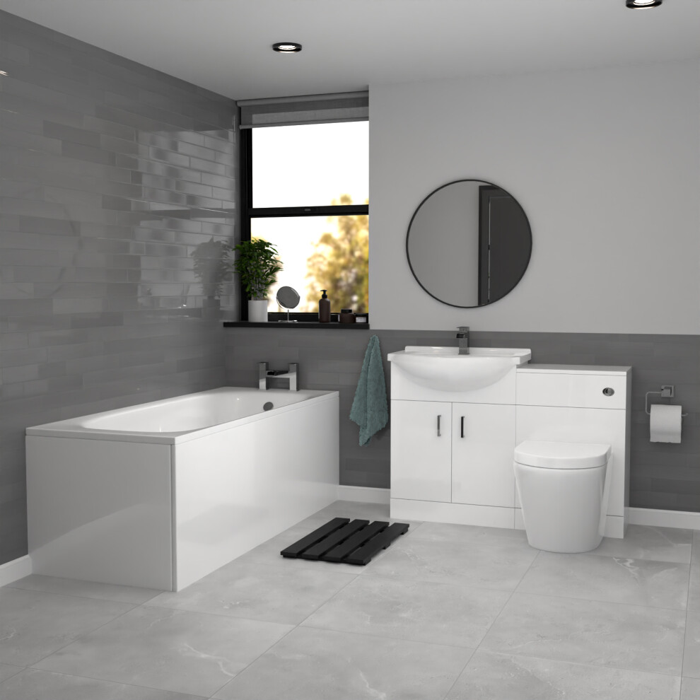 Nes Home White Vanity Unit With Basin, WC Unit, BTW Toilet & 1700mm Bathtub