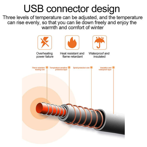 (Grey) 3 Temperature Setting Home Office USB Heated Soft Electric Blanket Bed Single 1