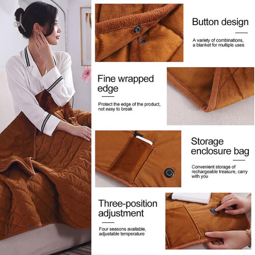 (Brown) 3 Temperature Setting Home Office USB Heated Soft Electric Blanket Bed Single 1