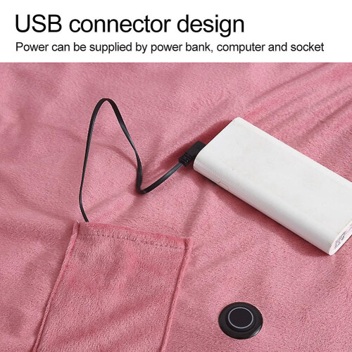 (Pink) 3 Temperature Setting Home Office USB Heated Soft Electric Blanket Bed Single 1