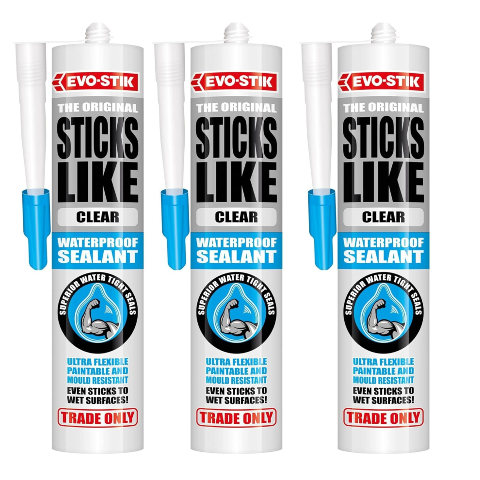 (3 x Sealant CLEAR) 3 x 290ml Evo-Stik Sticks Like Adhesive & Sealant