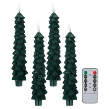 (Green) 4 Pcs Flameless Candle Light LED Christmas Tree Shaped Candles with 3D Flame Wick Battery Operated Candles with Remote Timer for Home Decor Qinghai
