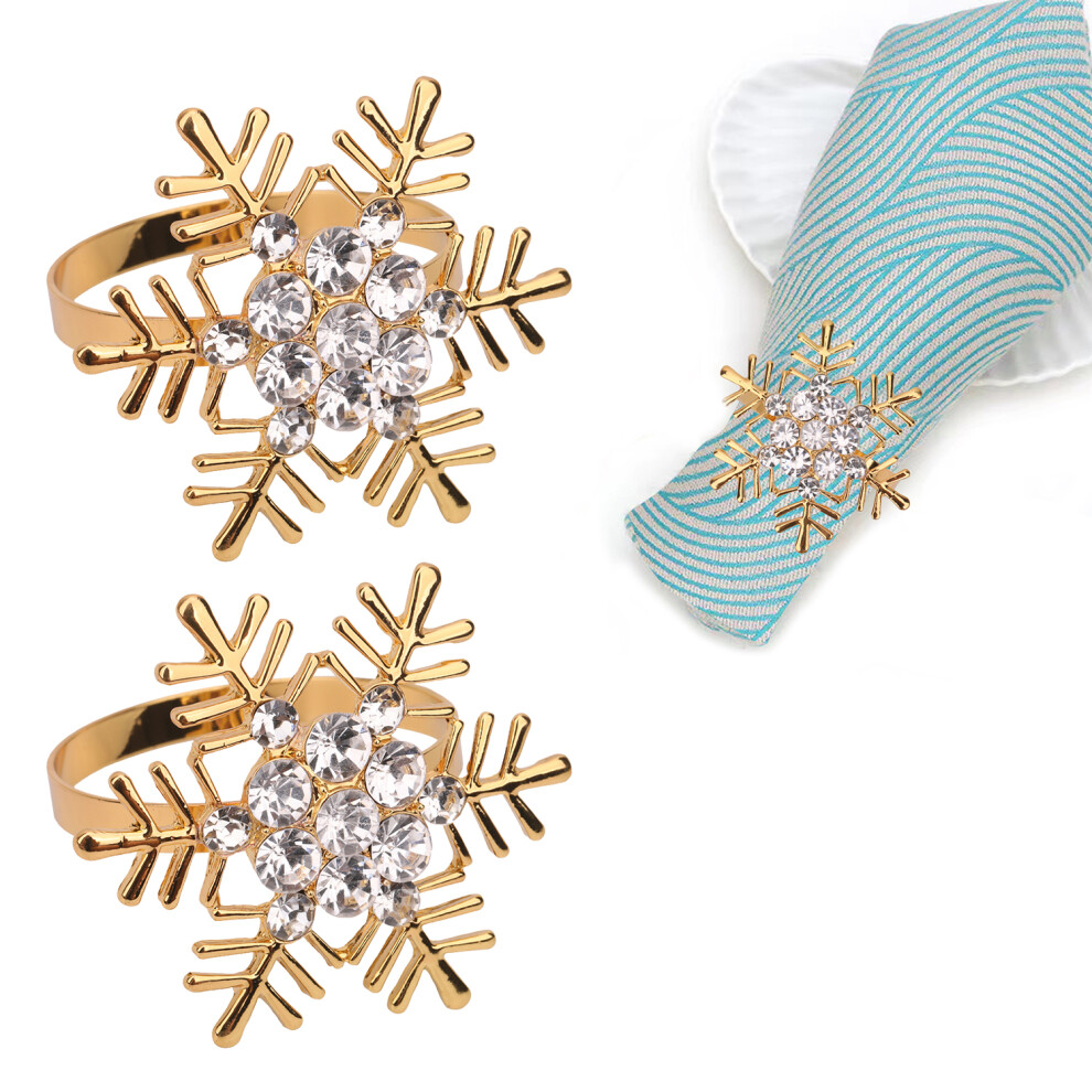 (4pcs) Christmas Snowflakes Design Gold Napkin Rings, Napkin Holder Serviettes Buckle for Christmas Lunch, Holiday, Dining Party Table Setting Decoration