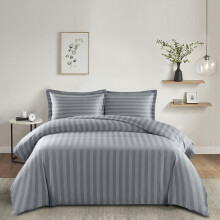 (Single Stripe Duvet Cover: 137 X 200 cm) Reversible Stripe Duvet Cover Grey Bedding Sets
