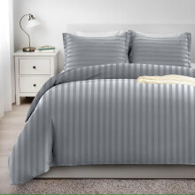 (Double Stripe Duvet Cover: 200 X 200 cm) Reversible Stripe Duvet Cover Grey Bedding Sets