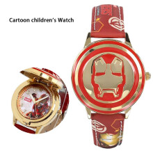 (Iron Man) Spiderman/captain America/iron Man Avengers Superhero Kids Boy Quartz Watch Flip Case Children Birthday Gift