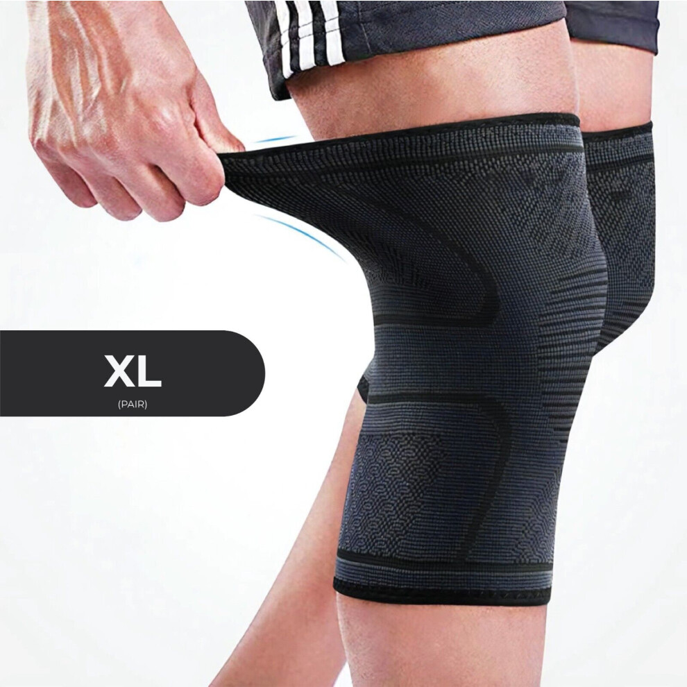 (Grey - X-Large) 2x Knee Support Compression Arthritis Pain Relief Patella Gym