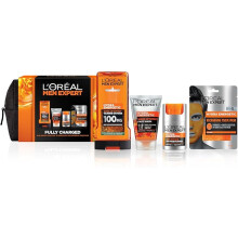 L'Oreal Men Expert Gift Set for Men, Hydra Energetic Fully Charged Washbag: Shower Gel, Moisturiser for Men, Sheet Face Mask and Face Wash