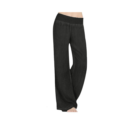 (Black, 5XL) Women's Loose Jeans Elastic Waist Wide Leg Pants Denim Straight Trousers