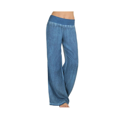 (Blue, 4XL) Women's Loose Jeans Elastic Waist Wide Leg Pants Denim Straight Trousers