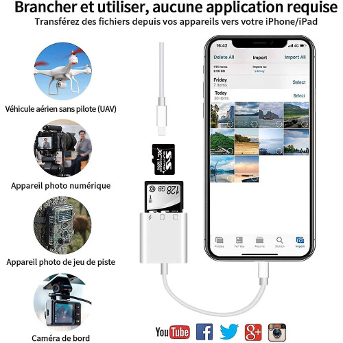 Sd/micro Sd Card Reader For Iphone/ipad Plug And Play, Sd Memory Card Adapter With Simultaneous Read 2
