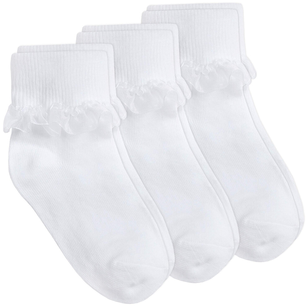 (White - 3 Pairs, 6-8.5) Cottonique Girls Frilly Lace Ankle Socks - 3 Or 6 Pair Trainer Liner For School