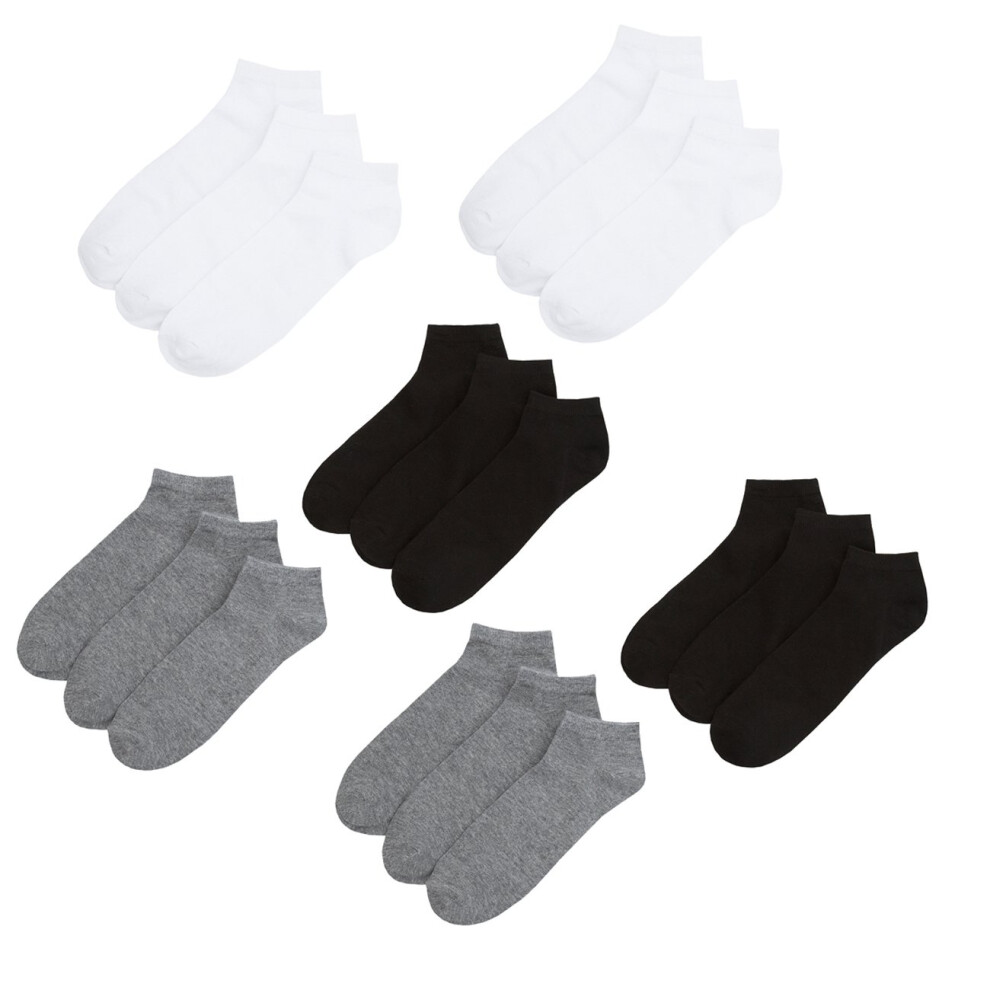 (Darkblack/Lightgrey/Brightwhite, 6-11) Red Tag Men'S Low Cut Ankle Socks | 9 & 18 Pairs | Size 6-11 | Trainer Liner-image-OPC-PFR2H6S-NEW