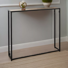 Narrow Console Table - Wooden Shelf with Black Metal Legs for Hallway
