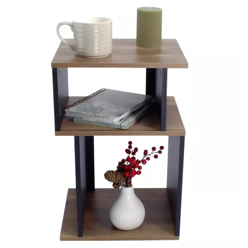 Rustic Oak & Black 3-Tier End Table - Small Side Table for Living Room 2