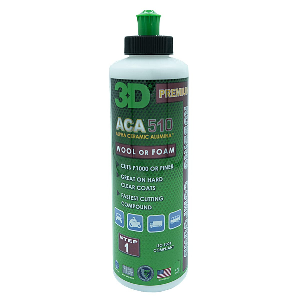 3D Aca 510 Premium Rubbing Compound - 8Oz - Step 1 Fastest Cutting Body Shop Compound With Wool Or Foam Pad - Cuts P1000 Or Finer - Great On Hard Clea 606663004197