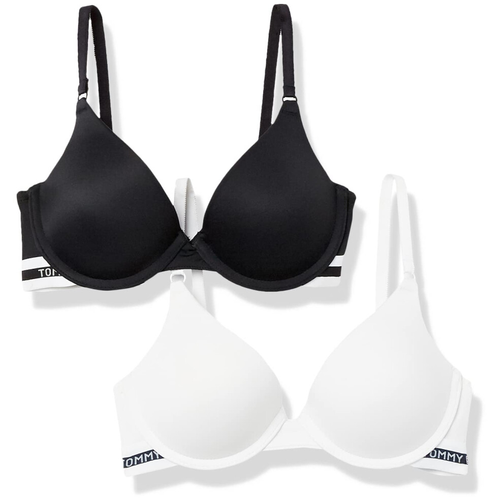 Tommy Hilfiger Womens Microfiber Push Up Bra 2Pack  Bright White Black  36C