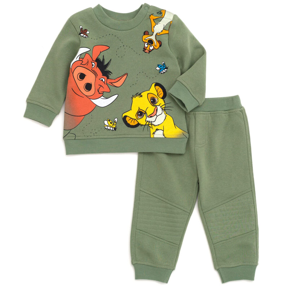 Disney Lion King Pumbaa Timon Simba Toddler Boys Fleece Sweatshirt and Pants Set Green 3T