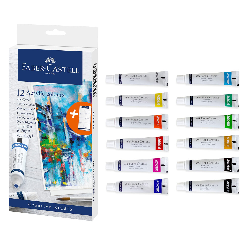 FaberCastell Acrylic Paint Set  12 Paint Tube Colors  Acrylic Paint Set for Adults