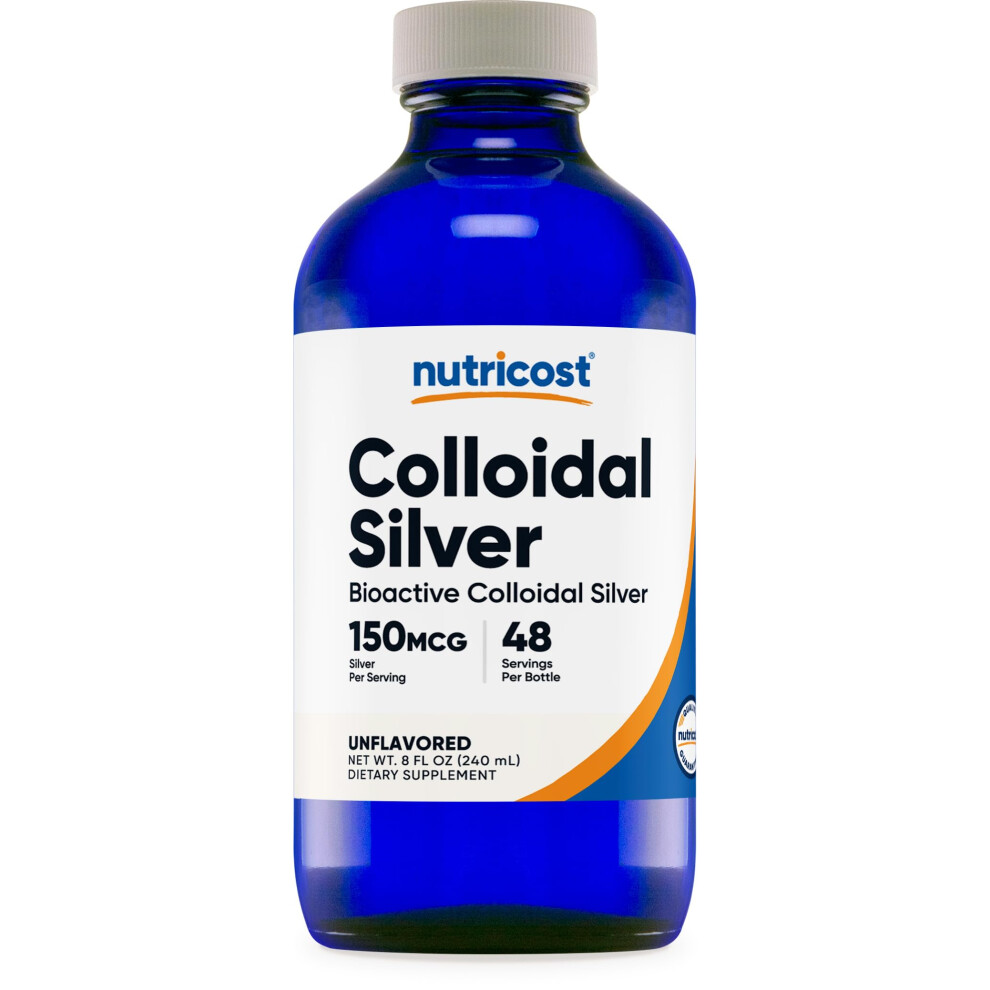 Nutricost Colloidal Silver 8Oz 150Mcg Cobalt Blue Glass Bottles Bioactive Colloidal Silver