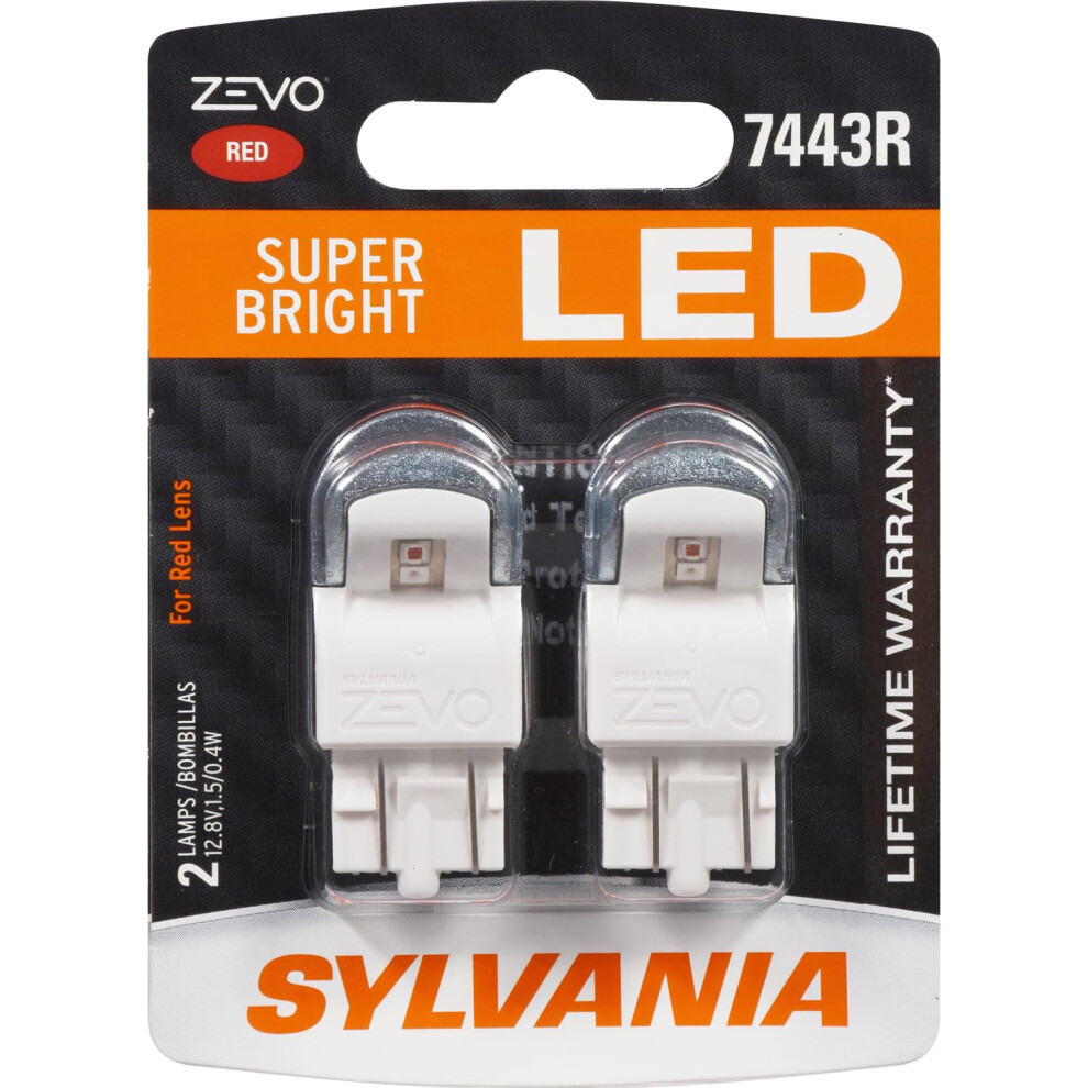 SYLVANIA  7443 T20 ZEVO LED Red Bulb  Bright LED Bulb  Ideal for Stop and Tail Lights Contains 2 Bulbs