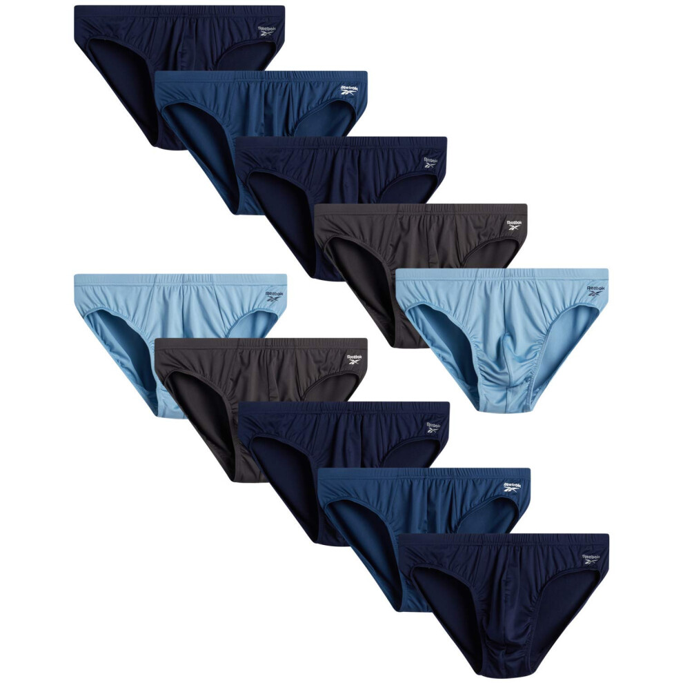 Reebok Mens Underwear  Quick Dry Performance Low Rise Briefs 10 Pack  Size Medium  BluesCharcoal