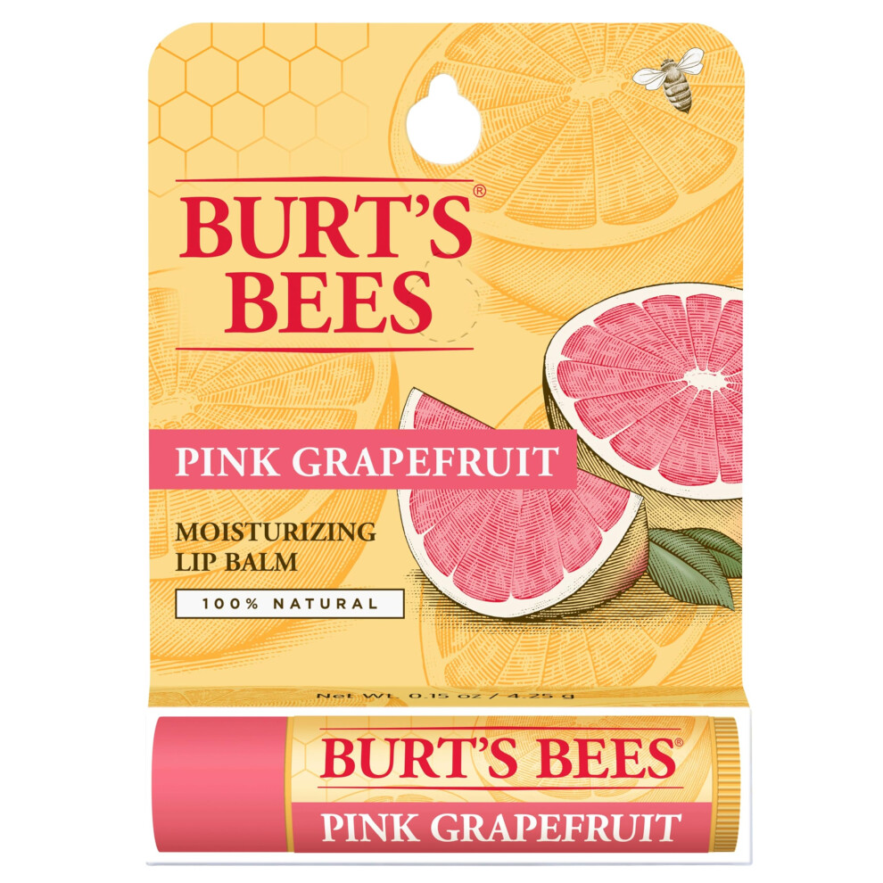 Burts Bees 100 Natural Moisturizing Lip Balm  Pink Grapefruit with Beeswax  Fruit Extracts  1 Tube