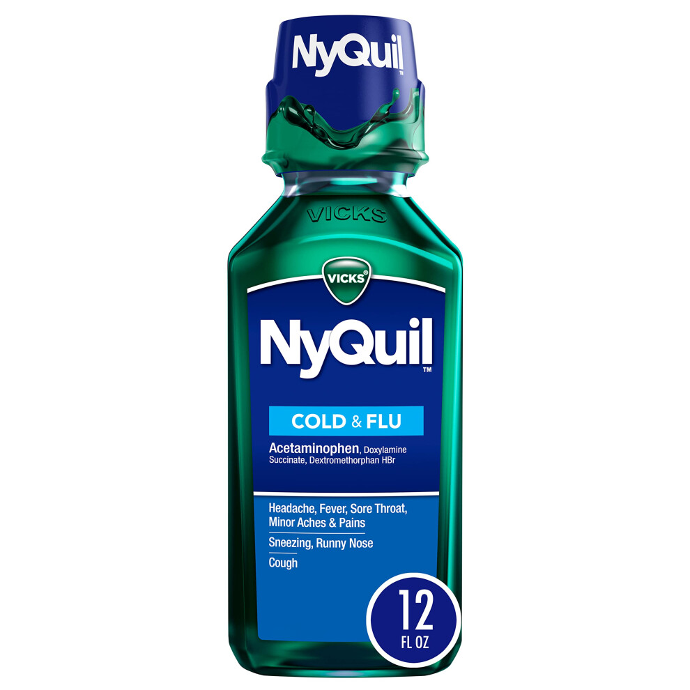 Vicks NyQuil  Nighttime Cold  Flu Symptom Relief  Relives Aches  Fever  Sore Throat  Sneezing  Runny Nose  Cough  12 Fl Oz  Ori