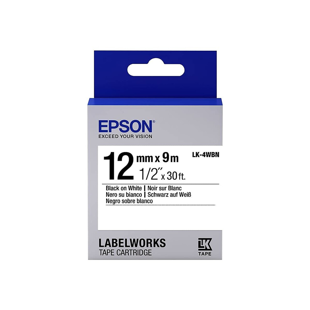 Epson LabelWorks Standard LK Replaces LC Tape Cartridge 12 Black on White LK4WBN  for use with LabelWorks LW300  LW4